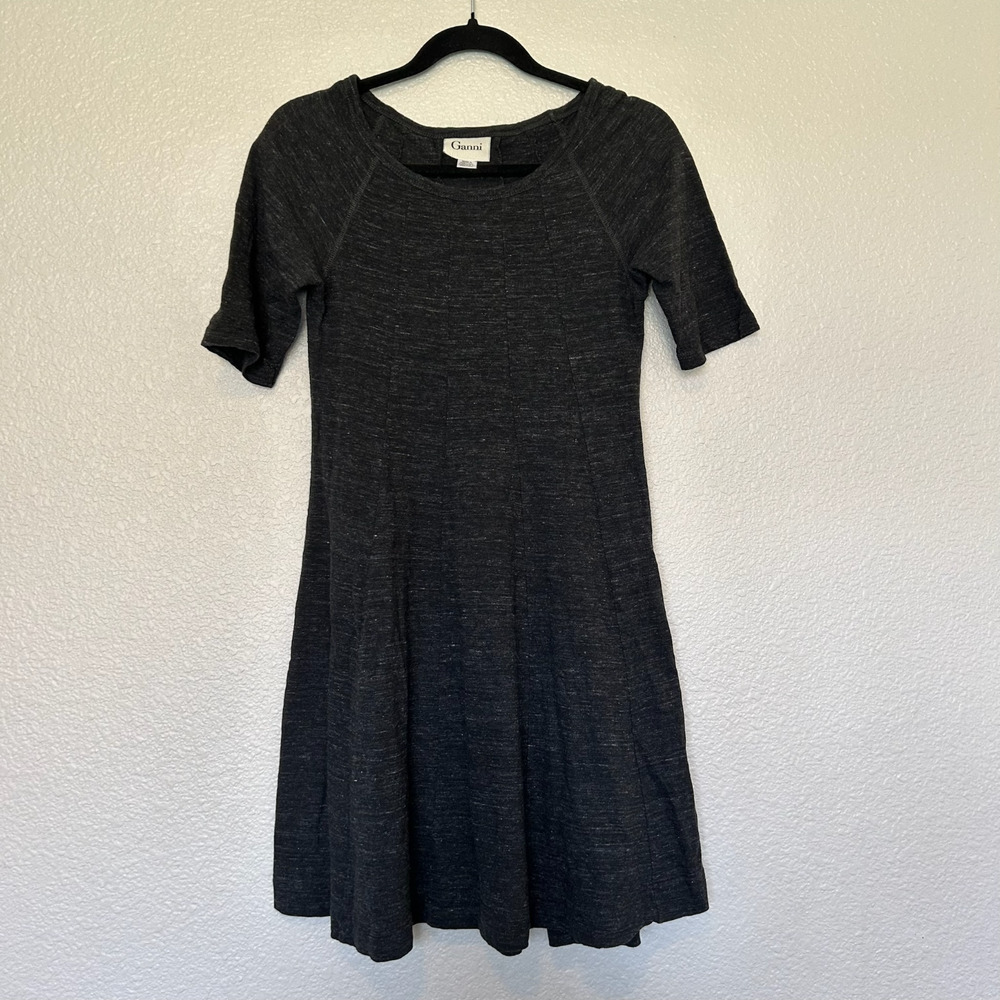 Ganni T Shirt Winter Jersey Short Sleeve Dress Size M 100% Cotton Made In Italy